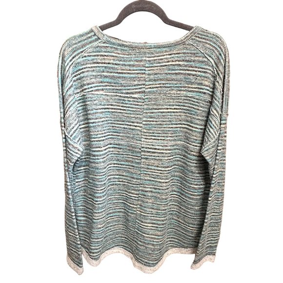 One World women’s size XL green stripe terry brad embellished long sleeve top - Picture 3 of 10